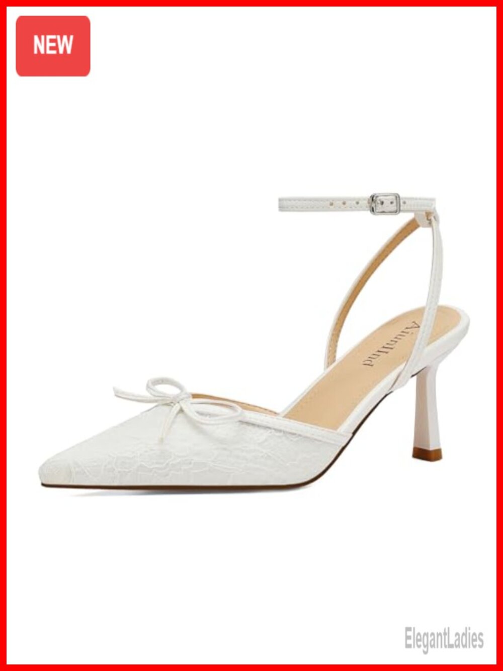 Kitten Heels Pointed Toe Lace Pumps Ankle Strap Dress Shoes